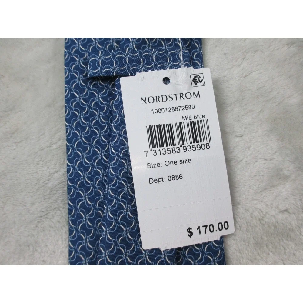 NEW ETON Neck Tie Mens Blue Geometric Silk Made In Italy Casual 12